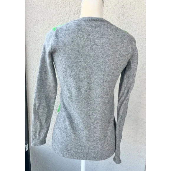Gap Womens Lambswool Blend Argyle Sweater XS V-Neck Gray Green White - Picture 2 of 9